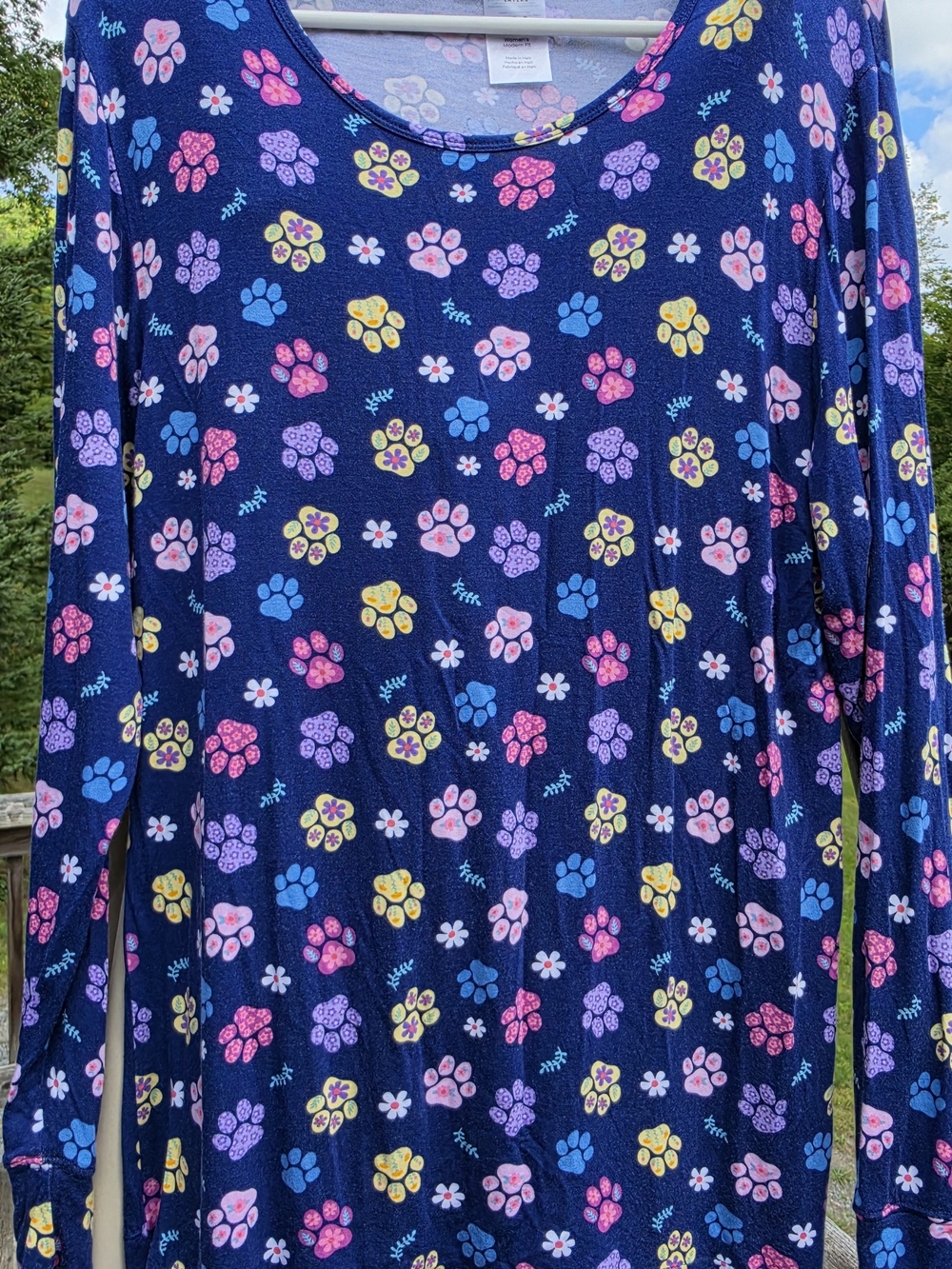 Wink Navy Long Sleeve Pajama Top with Multicolor Paw Prints
